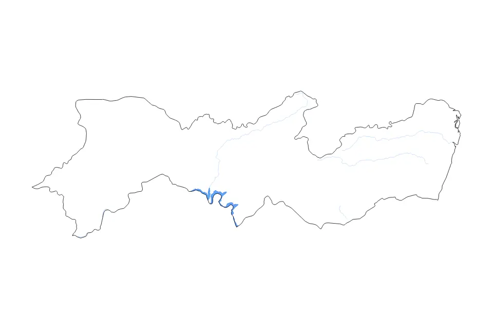 Outline map of Pernambuco, Brazil with subdivision borders and major lakes and rivers.