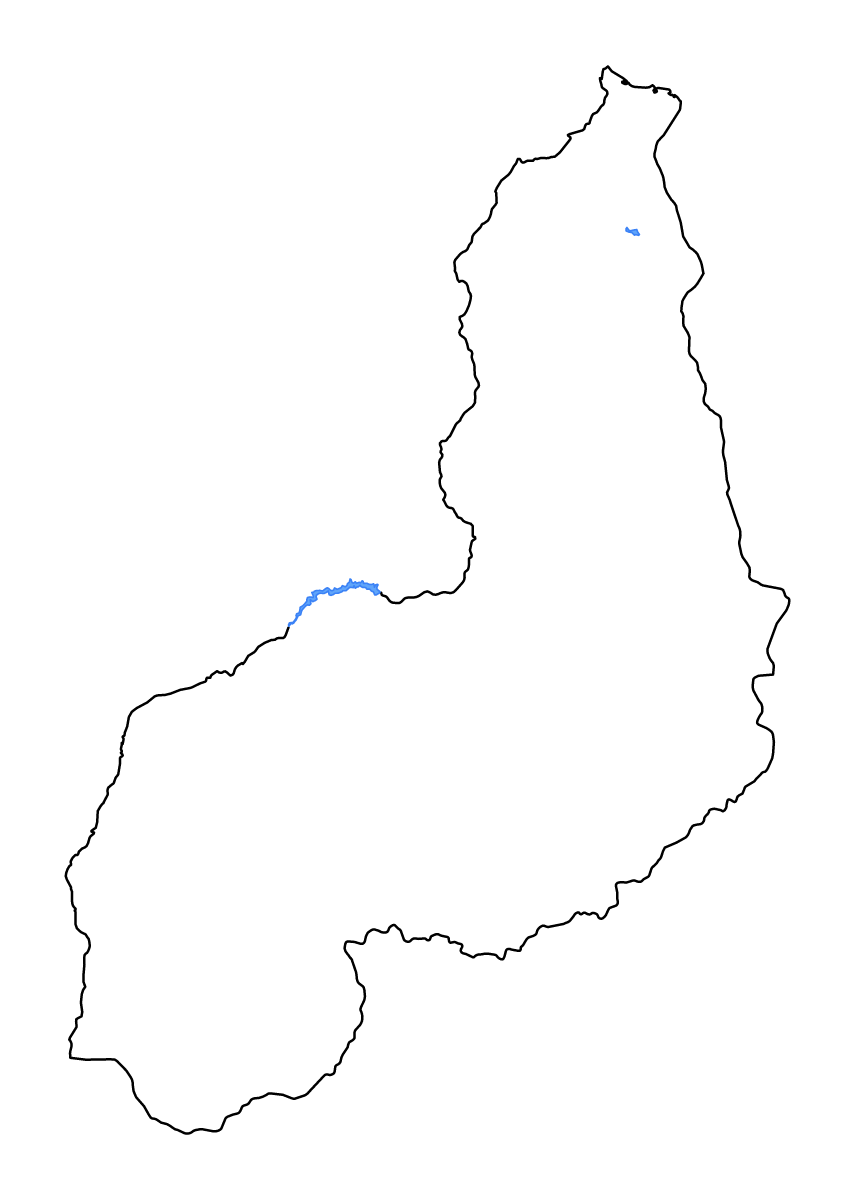 Mapa de contorno de Piauí, Brazil con lagos y ríos.