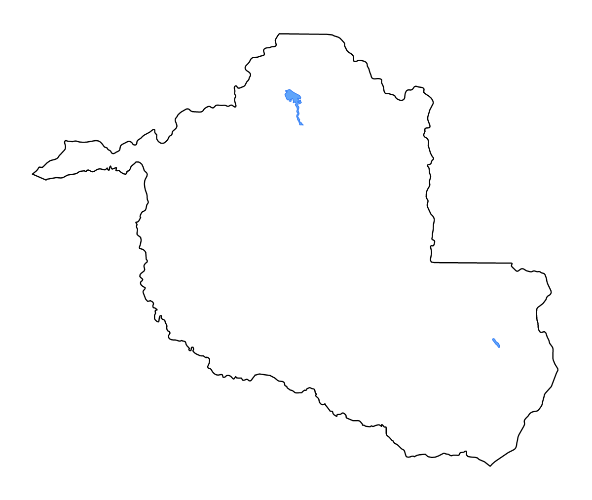 Mapa de contorno de Rondônia, Brazil con lagos y ríos.
