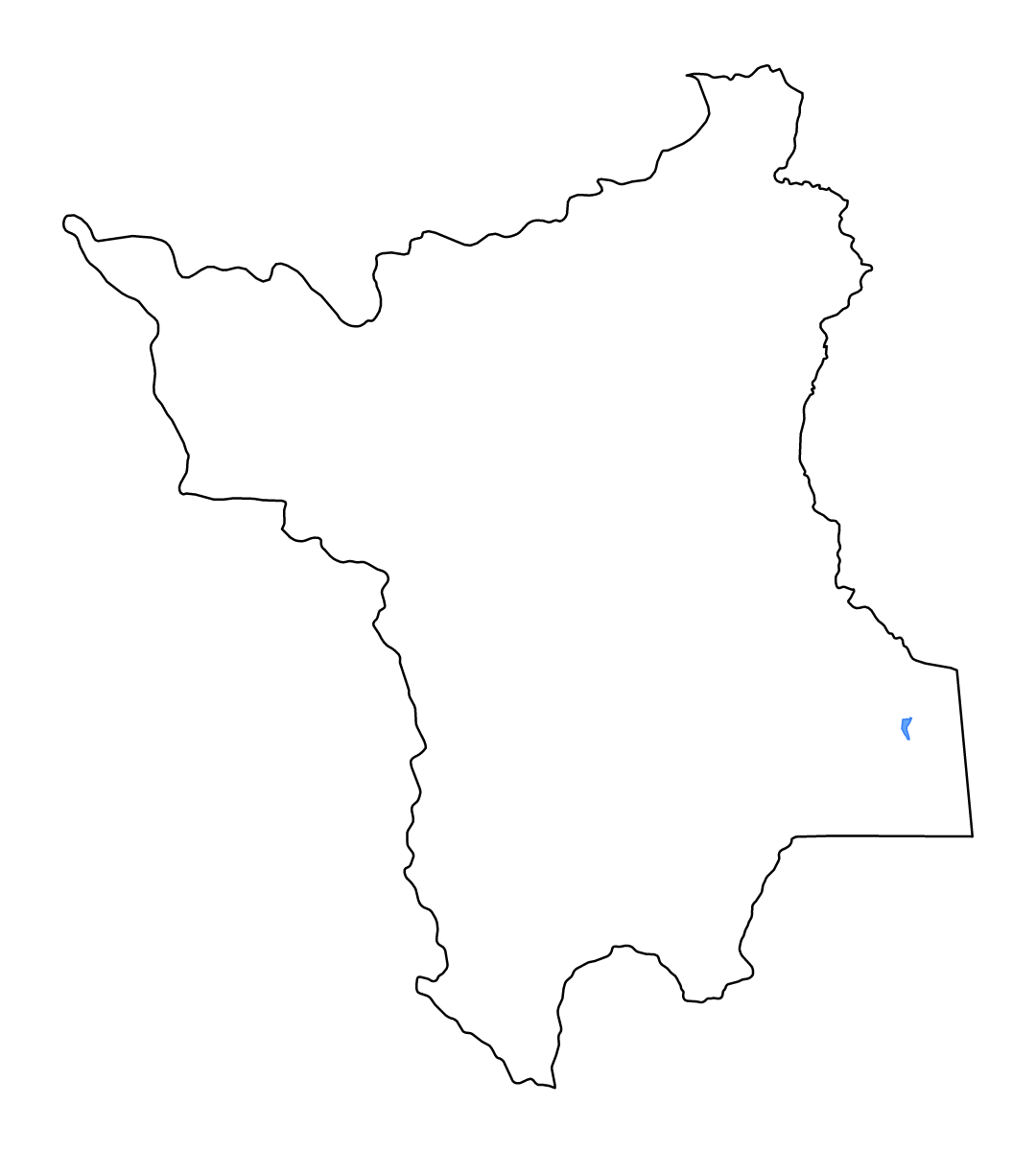 Mapa de contorno de Roraima, Brazil con lagos y ríos.
