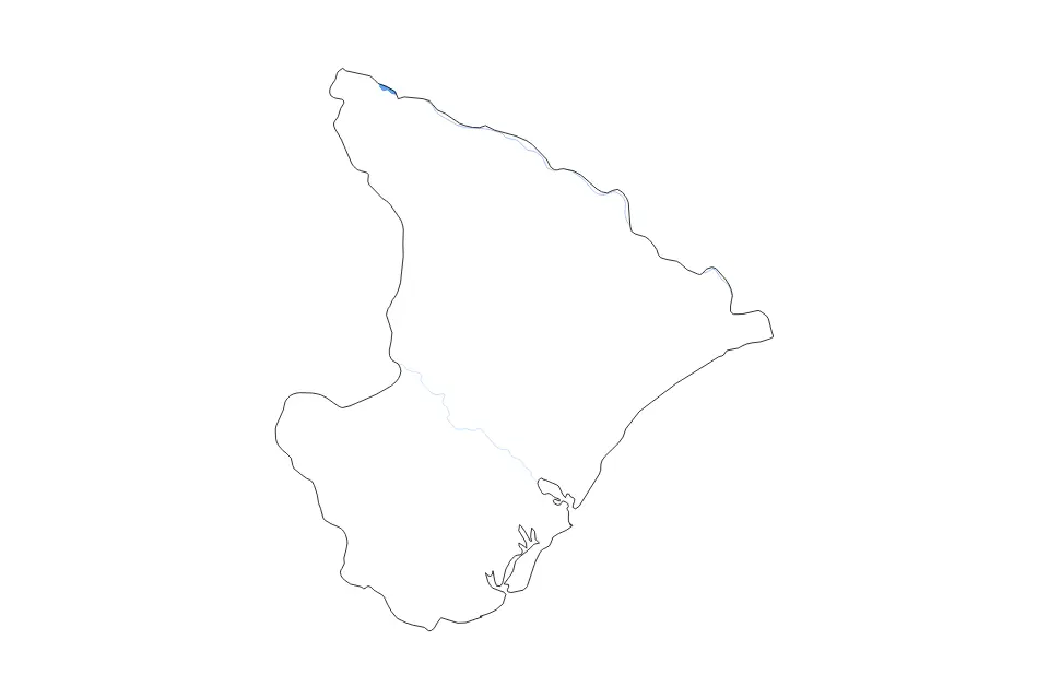 Outline map of Sergipe, Brazil with subdivision borders and major lakes and rivers.