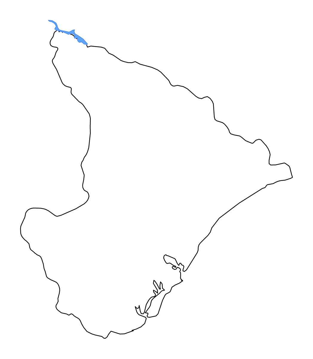 Mapa de contorno de Sergipe, Brazil con lagos y ríos.