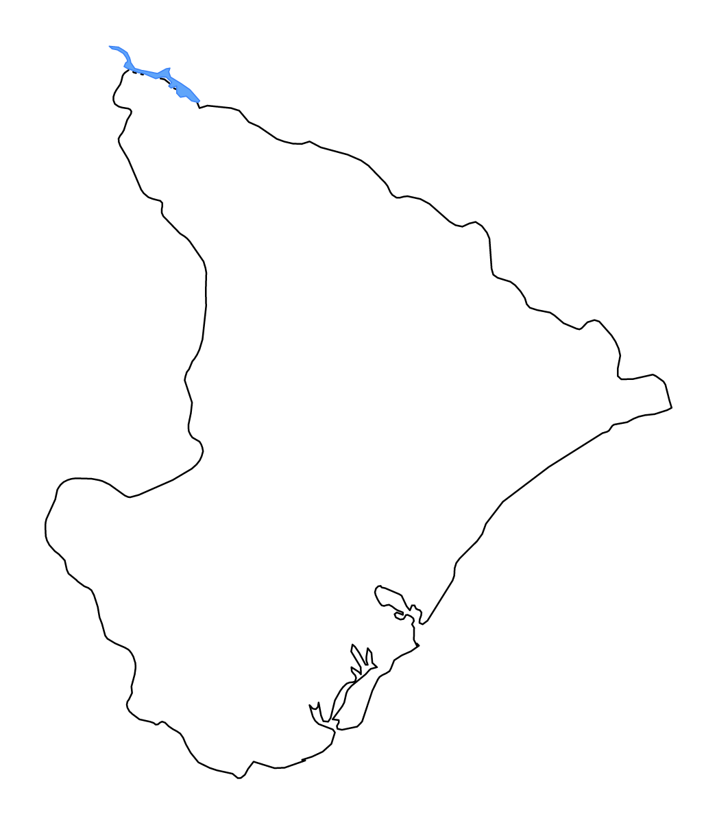 Mapa de contorno de Sergipe, Brazil con lagos y ríos.