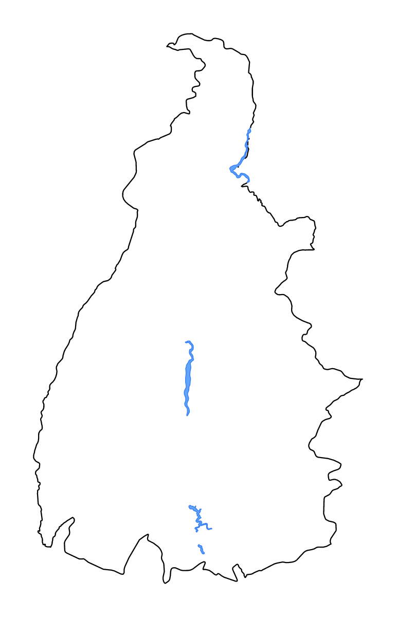 Mapa de contorno de Tocantins, Brazil con lagos y ríos.
