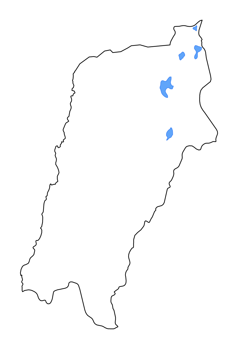 Mapa de contorno de Atacama, Chile con lagos y ríos.