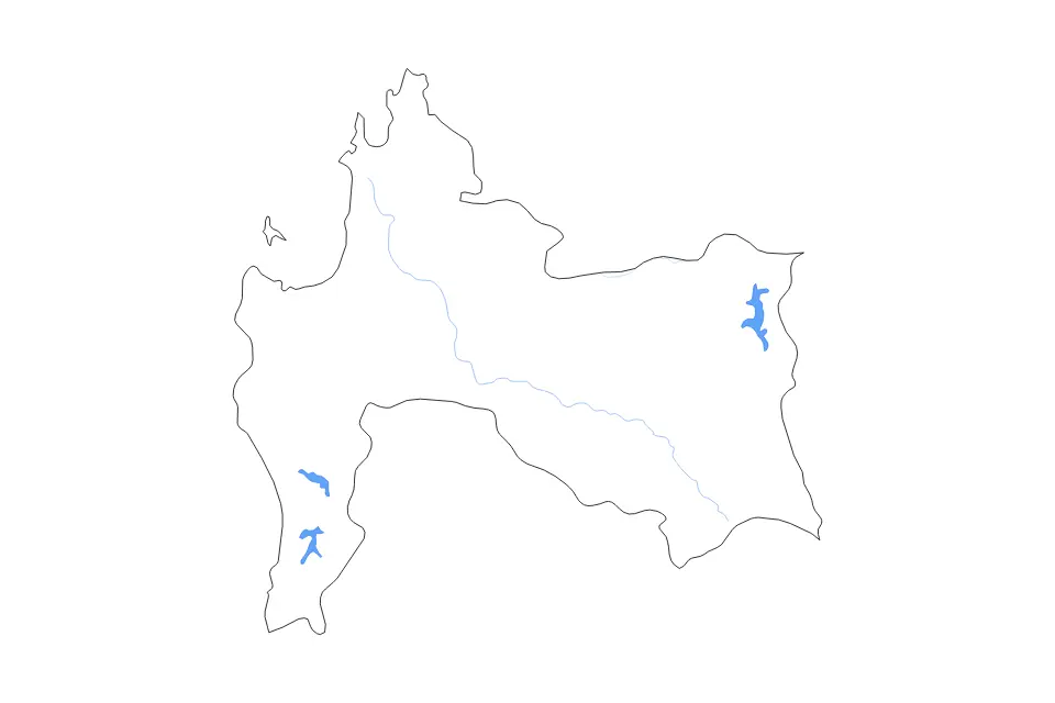 Outline map of Biobío, Chile with subdivision borders and major lakes and rivers.