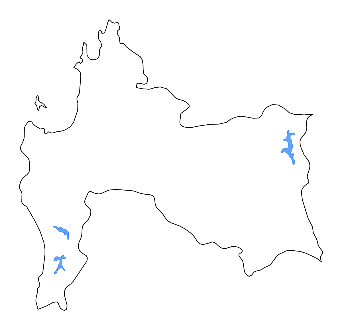 Mapa de contorno de Biobío, Chile con lagos y ríos.