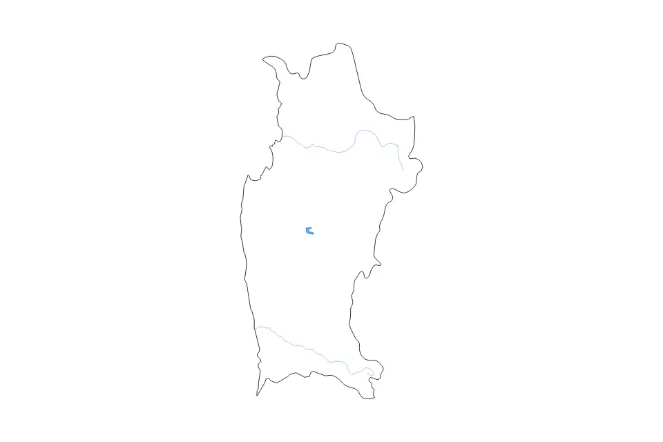 Outline map of Coquimbo, Chile with subdivision borders and major lakes and rivers.