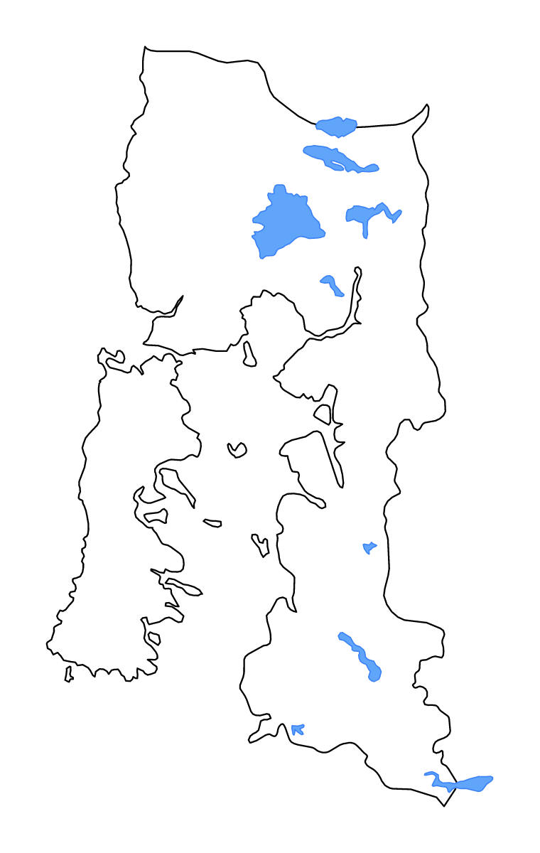 Carte de contour de Los Lagos, Chile avec lacs et rivières.