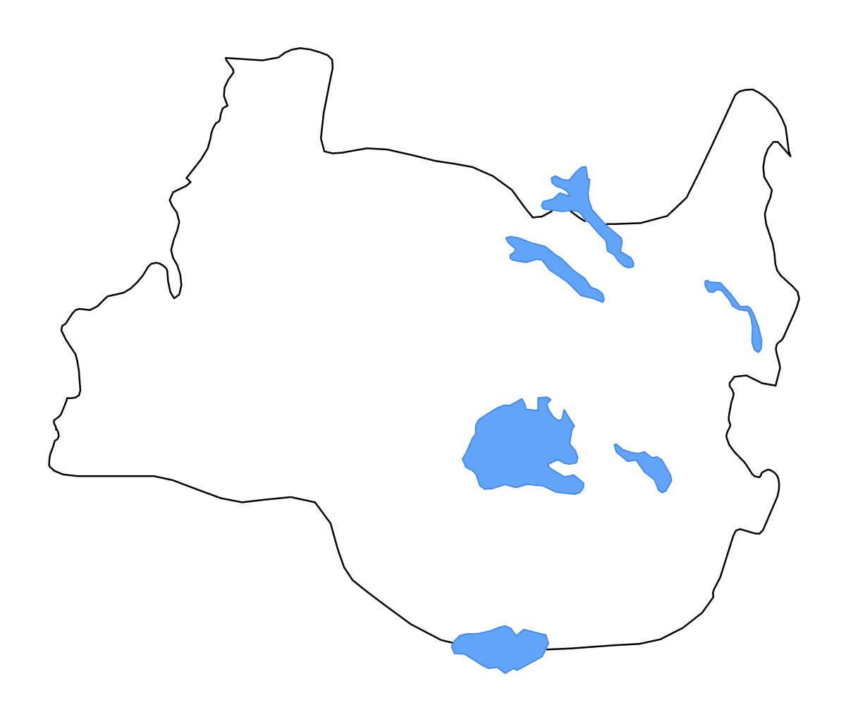 Carte de contour de Los Ríos, Chile avec lacs et rivières.