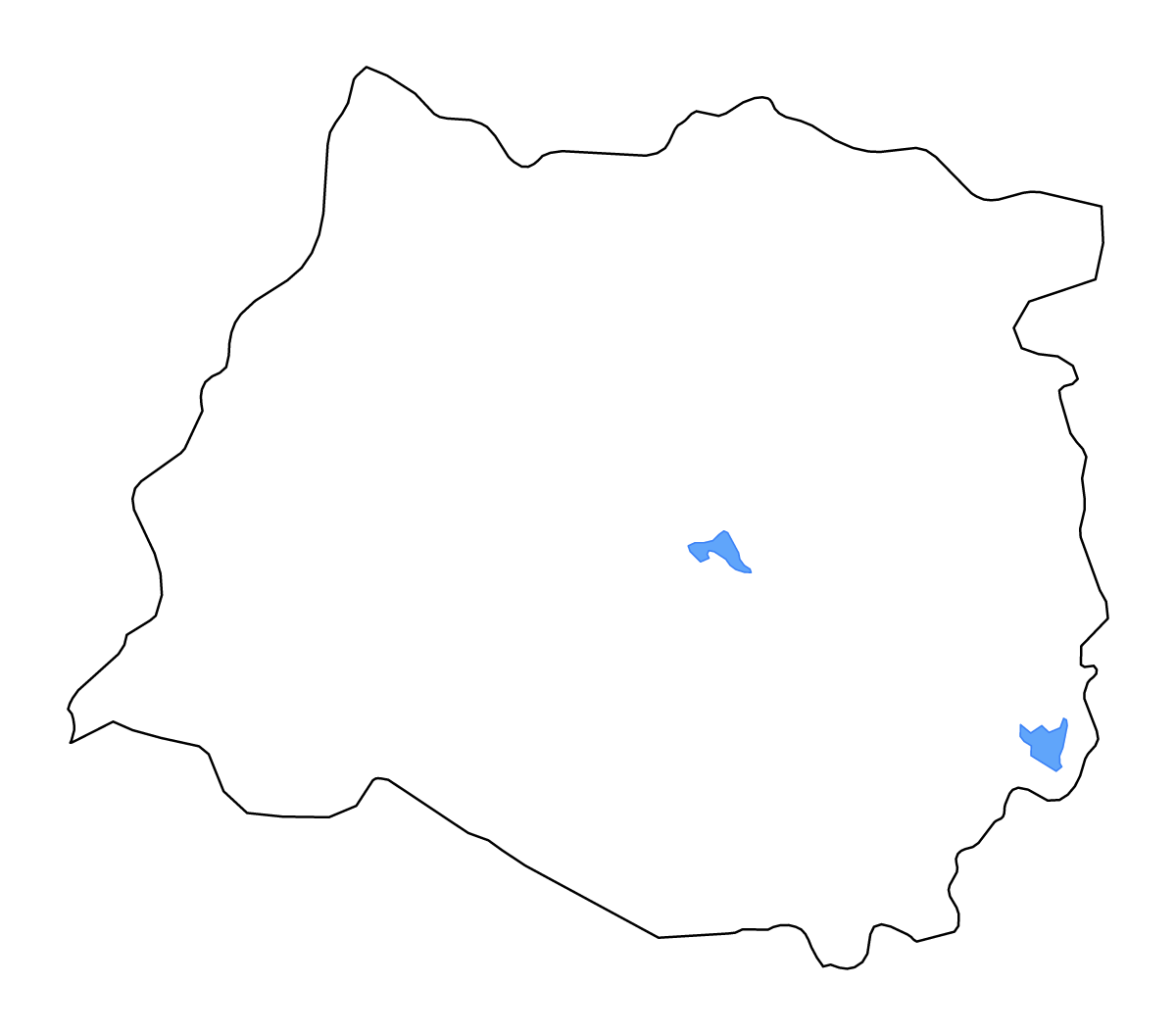 Mapa de contorno de Maule, Chile con lagos y ríos.