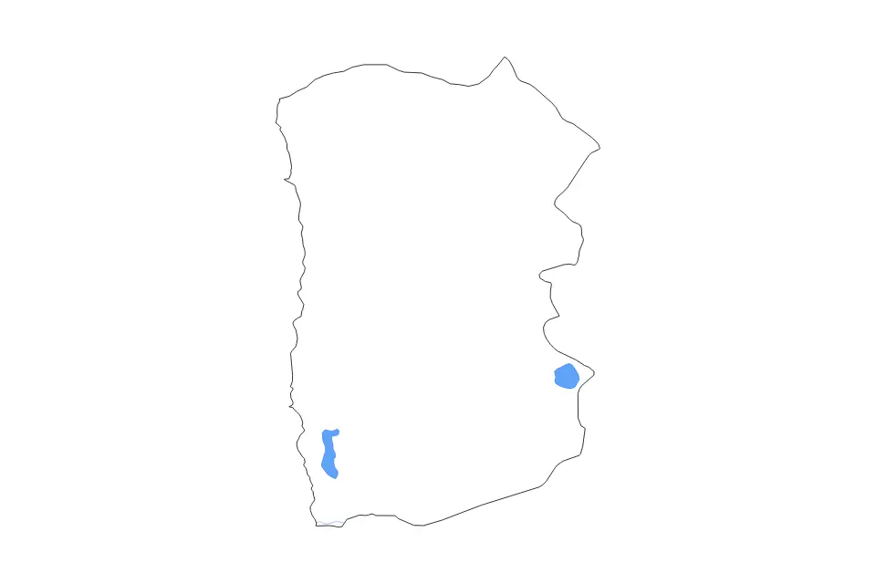 Outline map of Tarapacá, Chile with subdivision borders and major lakes and rivers.