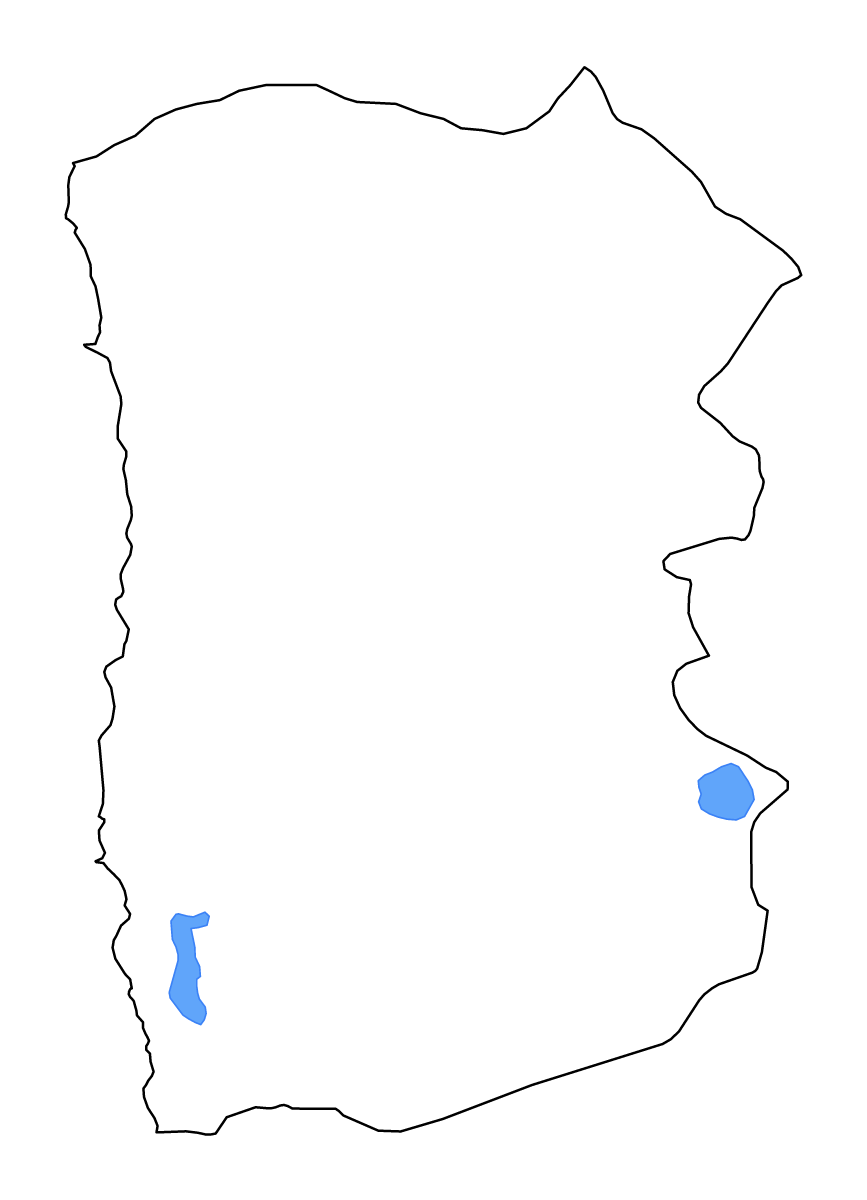 Mapa de contorno de Tarapacá, Chile con lagos y ríos.