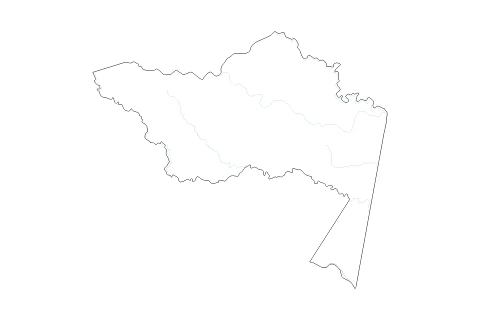 Outline map of Amazonas Commissiary, Colombia with subdivision borders and rivers.