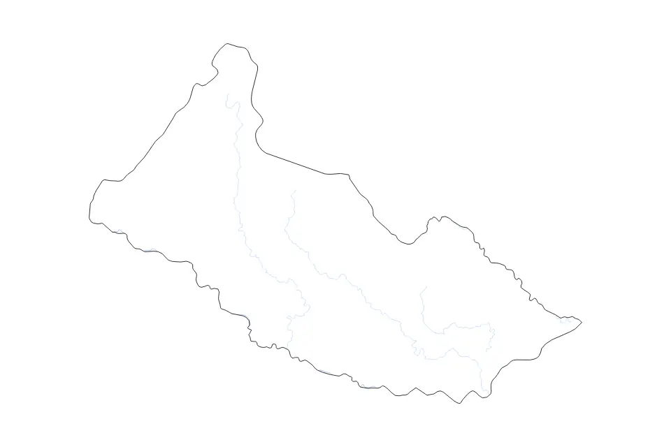 Outline map of Caquetá Intendancy, Colombia with subdivision borders and rivers.