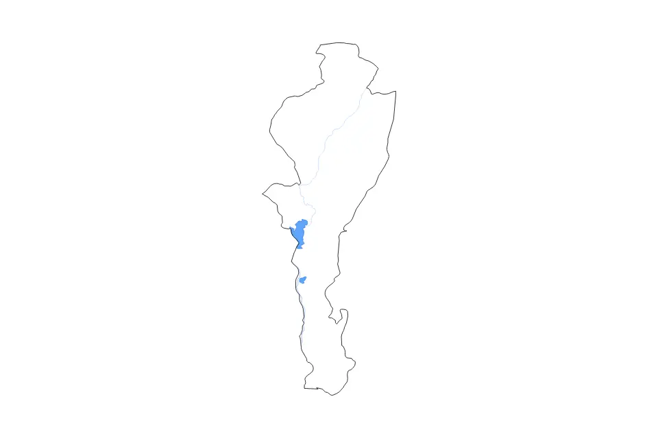 Outline map of Cesar Department, Colombia with subdivision borders and major lakes and rivers.