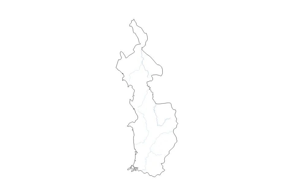 Mapa de Chocó, Colombia de tipo contorno y ríos para América del Sur, con contorno y ríos con límites limpios.