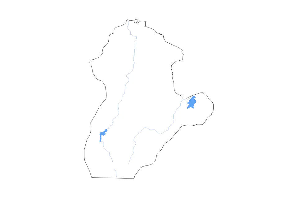 Mapa de Córdoba, Colombia de tipo contorno, lagos y ríos para América del Sur, con contorno, lagos y ríos con elementos de agua como Embalse Urrá y Ciénaga de Ayapel.