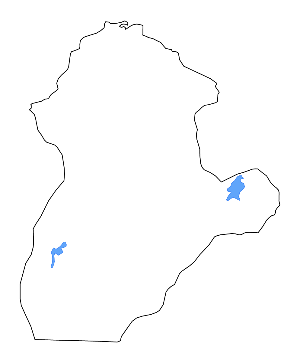 Mapa de contorno de Córdoba, Colombia con lagos y ríos.