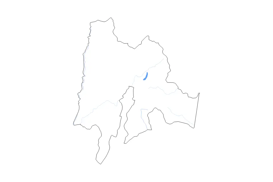 Outline map of Cundinamarca Department, Colombia with subdivision borders and major lakes and rivers.