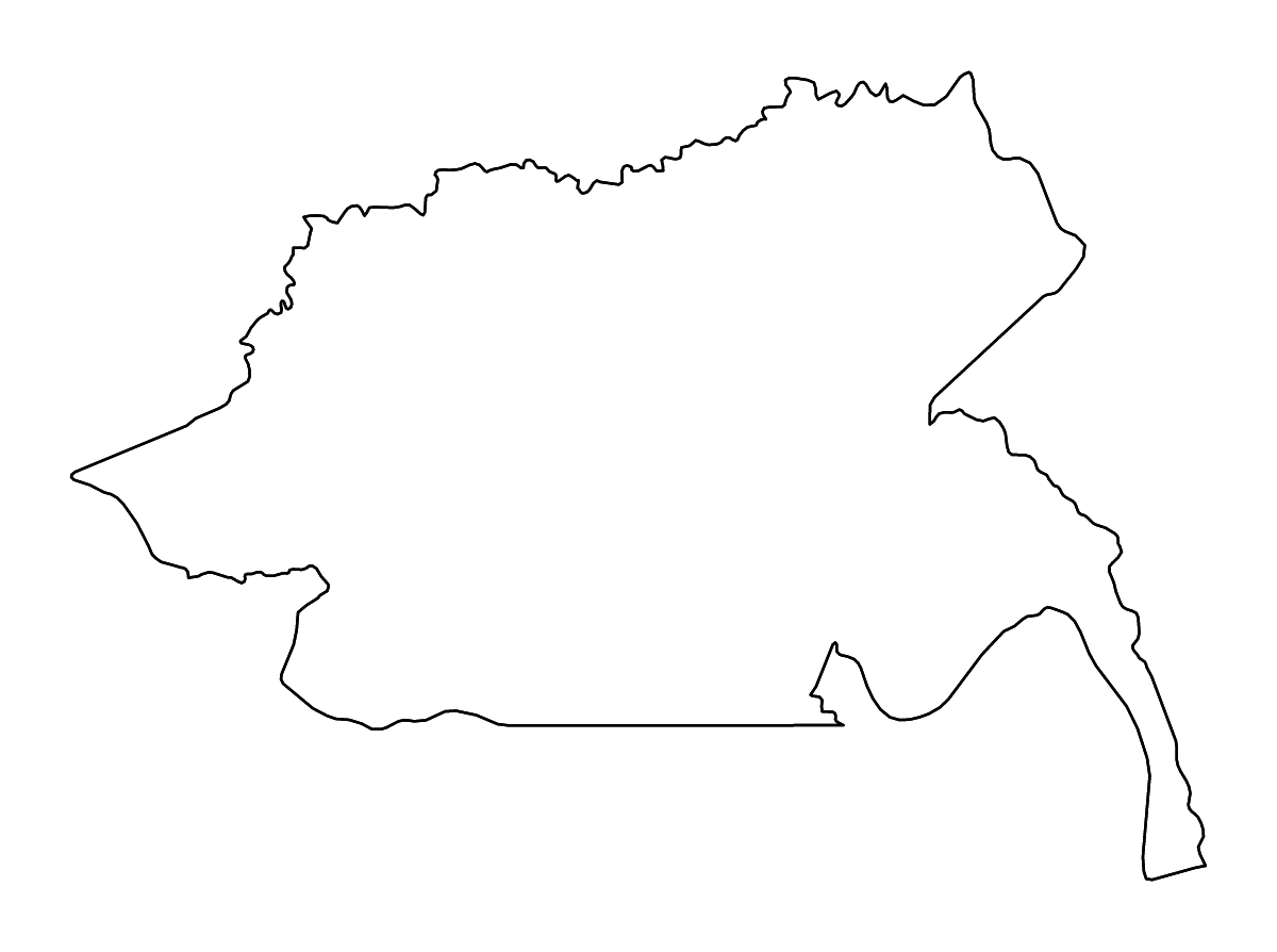 Mapa de contorno de Guainía, Colombia con ríos.