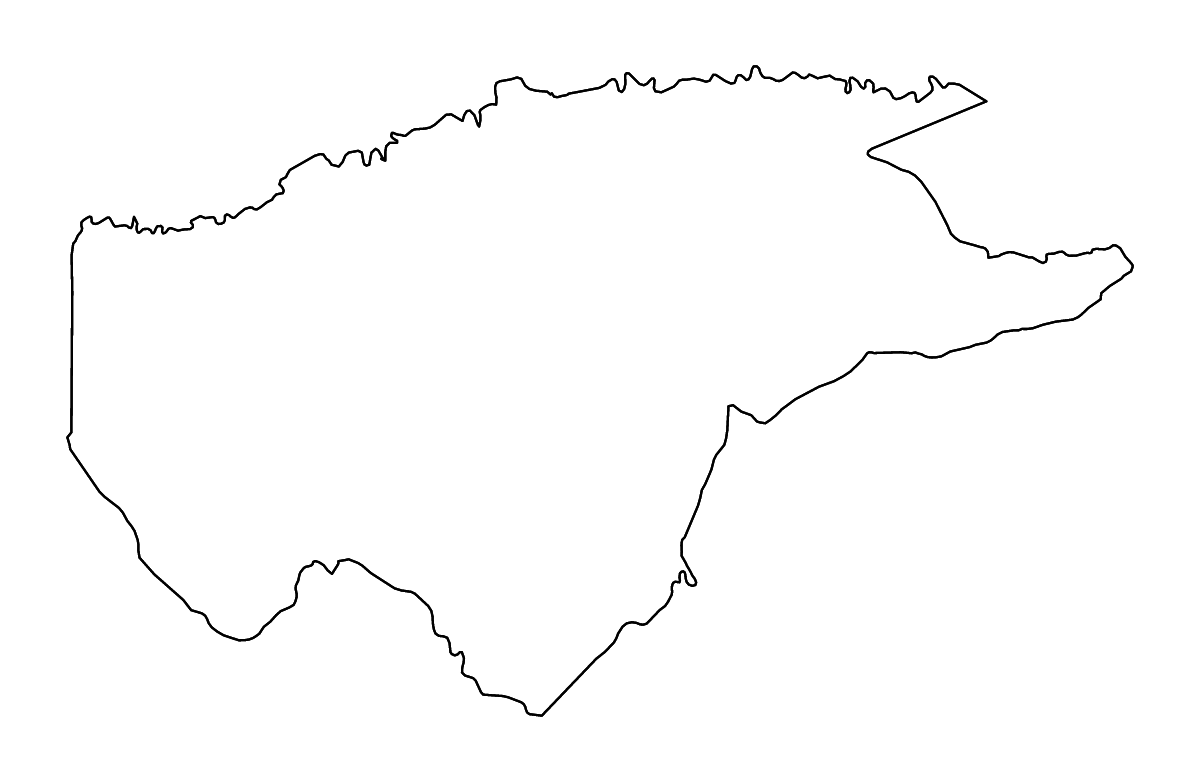 Outline map of Guaviare Commissiary, Colombia with rivers.