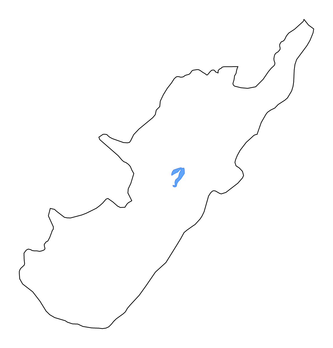 Outline map of Huila Department, Colombia with lakes and rivers.