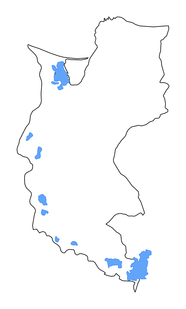 Mapa de contorno de Magdalena, Colombia con lagos y ríos.