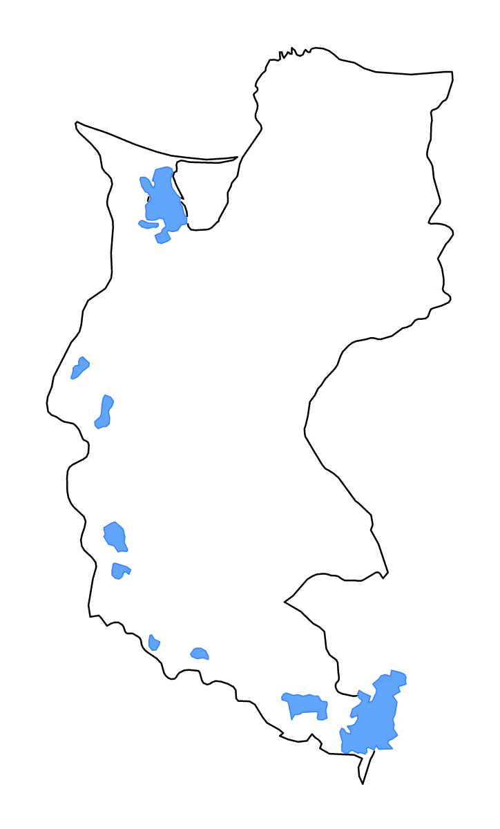 Mapa de contorno de Magdalena, Colombia con lagos y ríos.