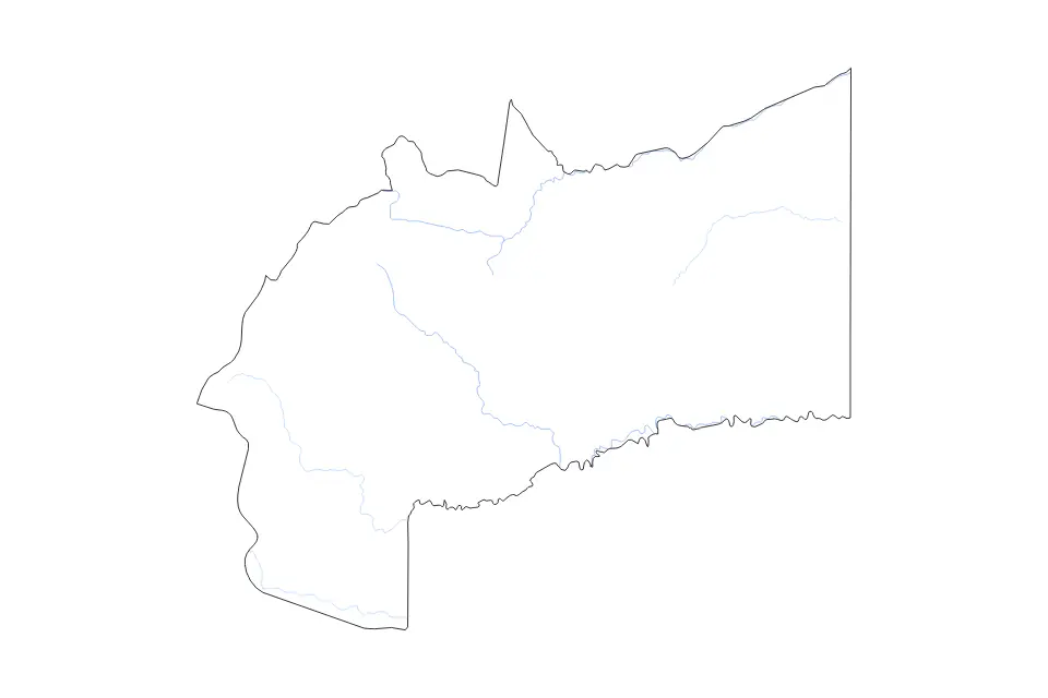 Carte de Meta, Colombia de type contour et rivières pour Amérique du Sud, montrant contour et rivières avec des limites nettes.
