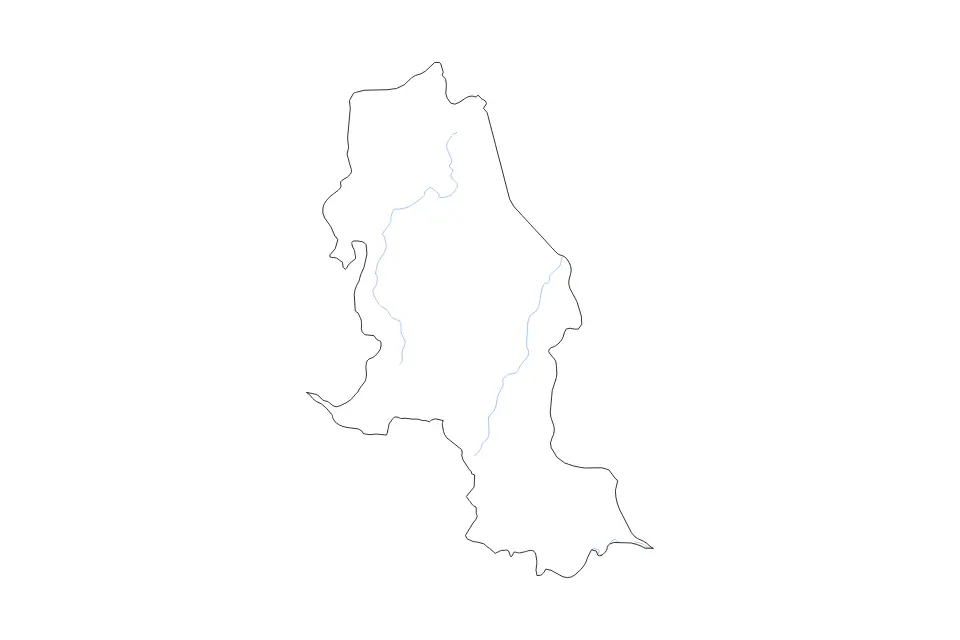 Outline map of Norte de Santander Department, Colombia with subdivision borders and rivers.