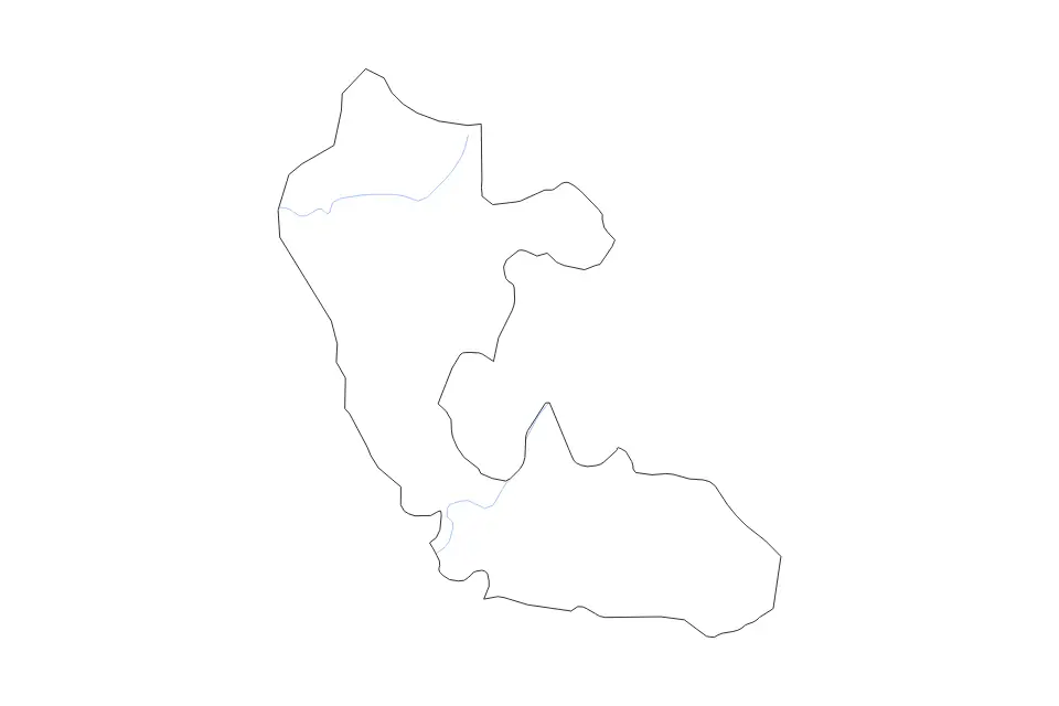 Outline map of Risaralda Department, Colombia with subdivision borders and rivers.