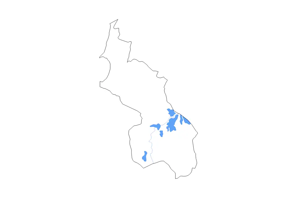 Outline map of Sucre Department, Colombia with subdivision borders and major lakes and rivers.