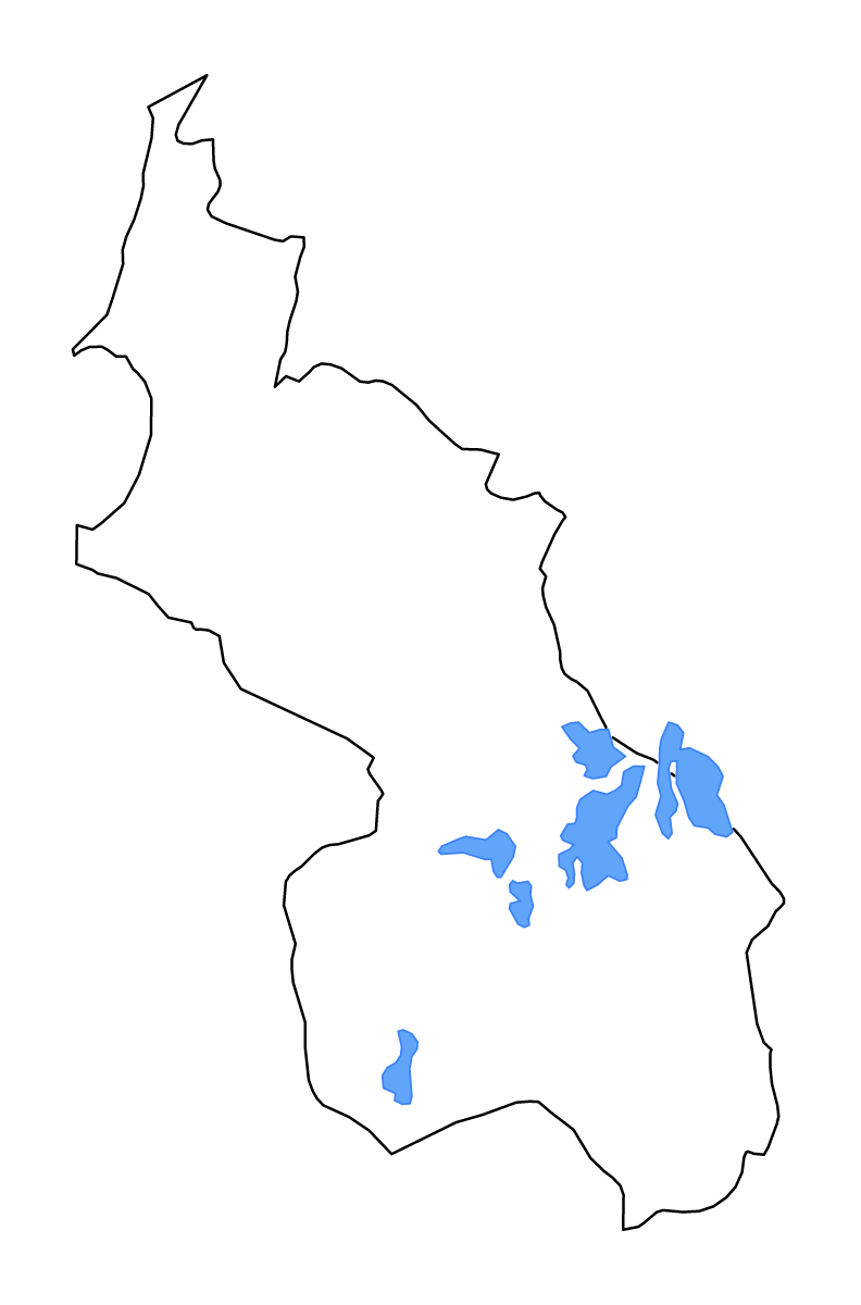 Mapa de contorno de Sucre, Colombia con lagos y ríos.