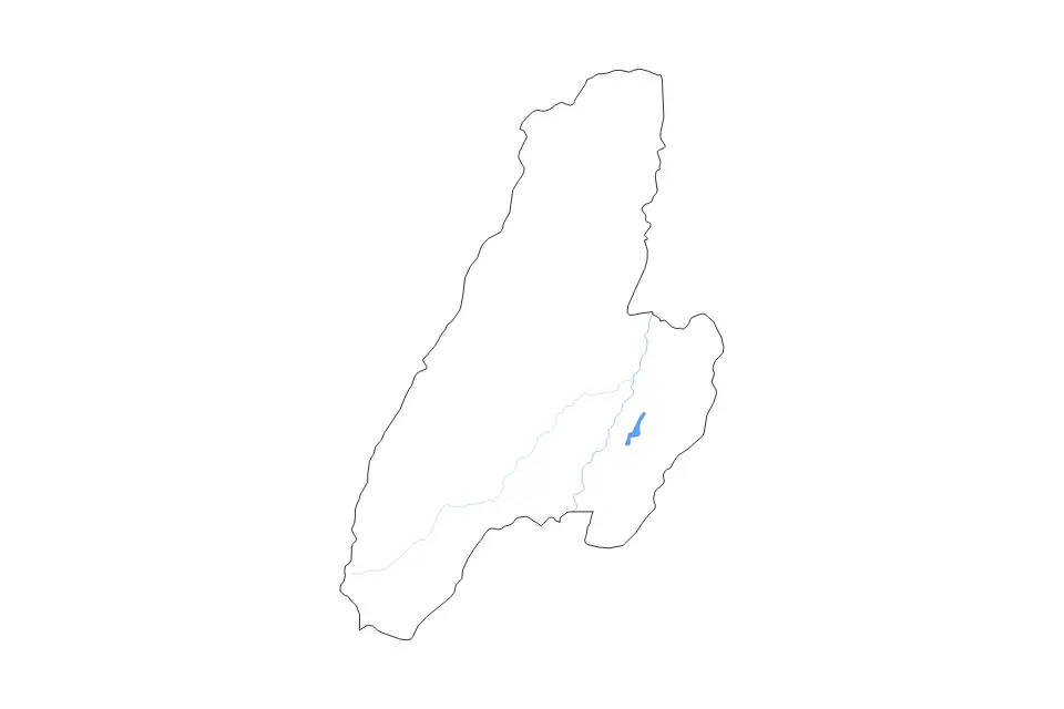 Outline map of Tolima Department, Colombia with subdivision borders and major lakes and rivers.