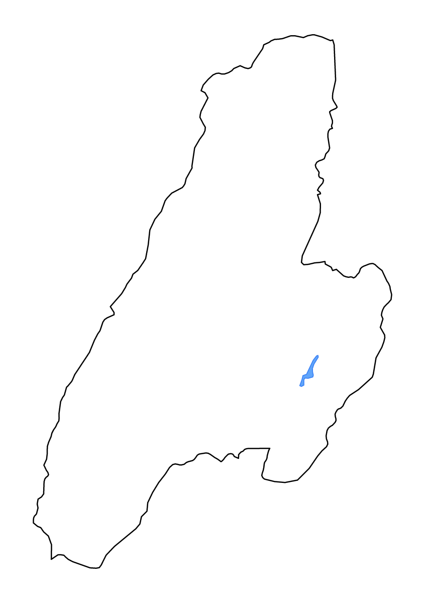 Mapa de contorno de Tolima, Colombia con lagos y ríos.