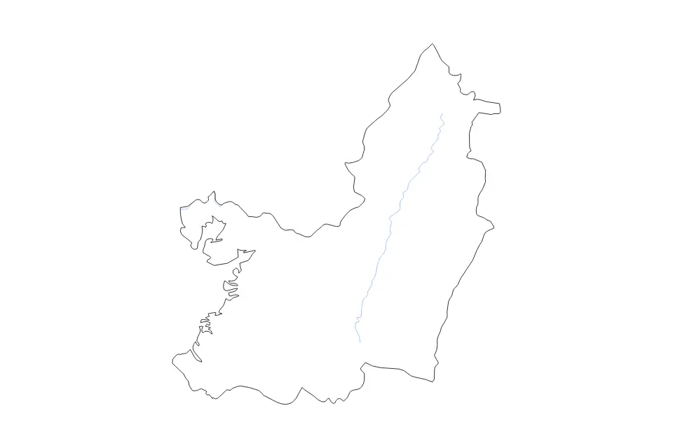 Mapa de Valle del Cauca, Colombia de tipo contorno y ríos para América del Sur, con contorno y ríos con límites limpios.