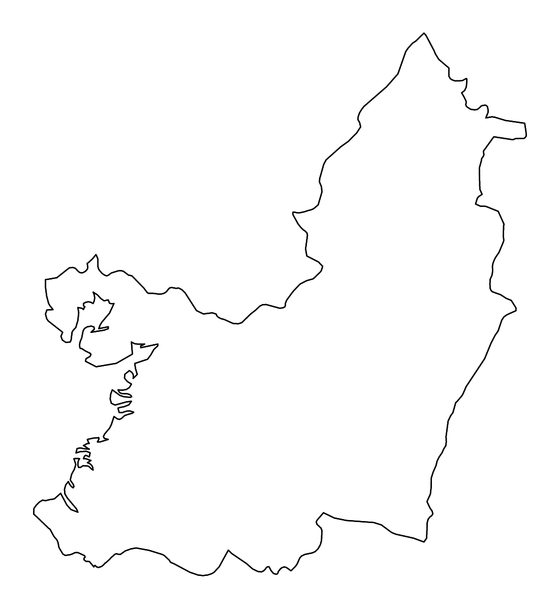 Mapa de contorno de Valle del Cauca, Colombia con ríos.
