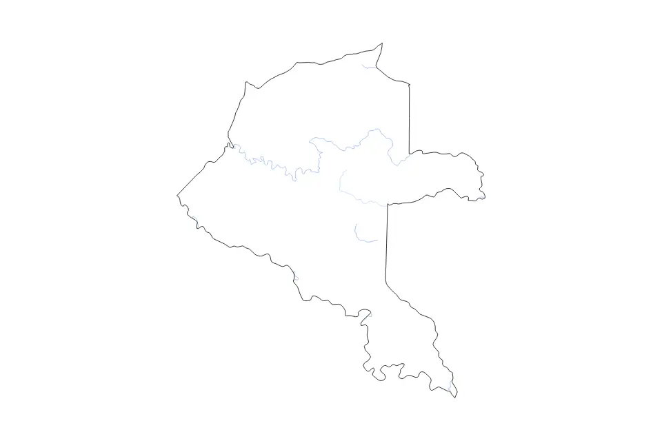 Mapa de Vaupés, Colombia de tipo contorno y ríos para América del Sur, con contorno y ríos con límites limpios.