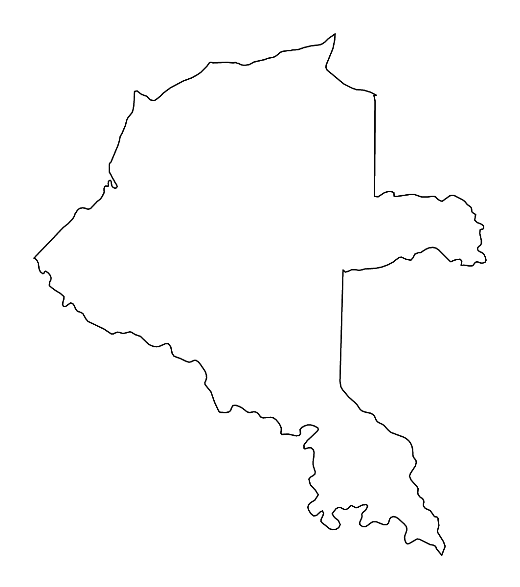 Mapa de contorno de Vaupés, Colombia con ríos.