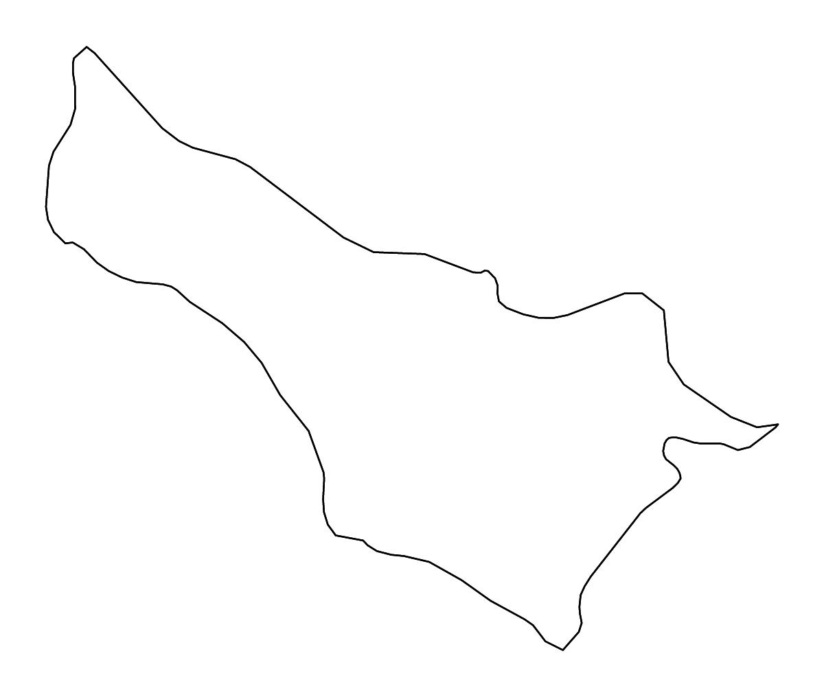 Mapa de contorno de Carchi, Ecuador con ríos.