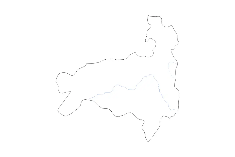 Outline map of Loja, Ecuador with subdivision borders and rivers.