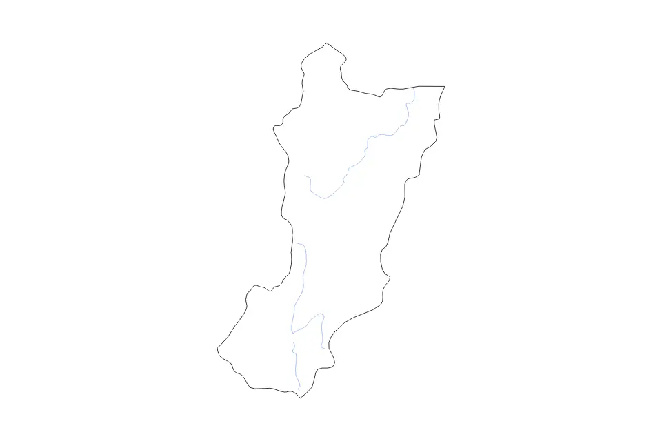 Outline map of Zamora Chinchipe, Ecuador with subdivision borders and rivers.