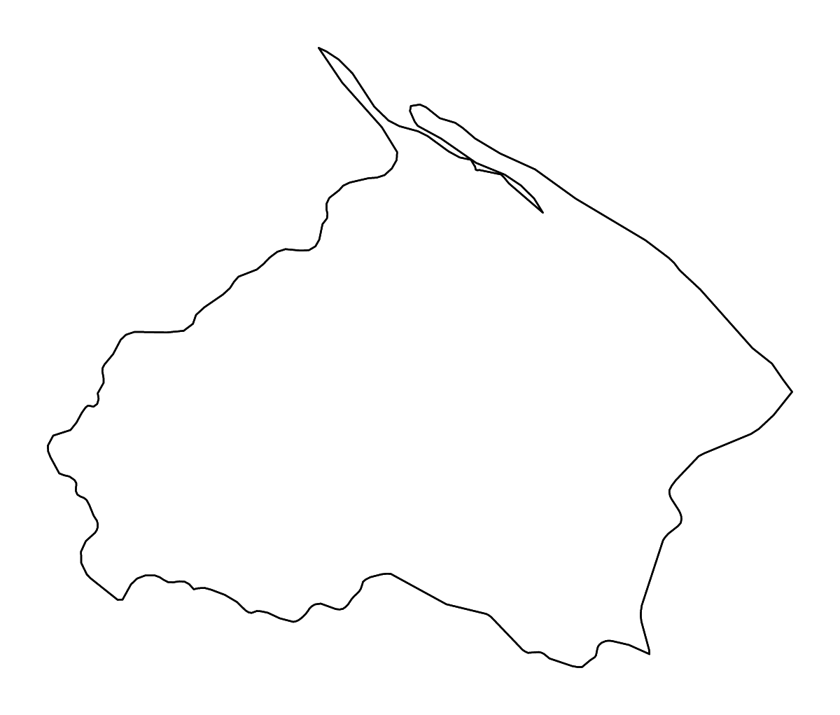 Mapa de contorno de Barima-Waini, Guyana con ríos.