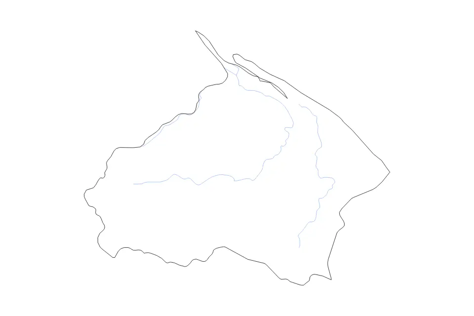 Outline map of Barima-Waini, Guyana with subdivision borders and rivers.