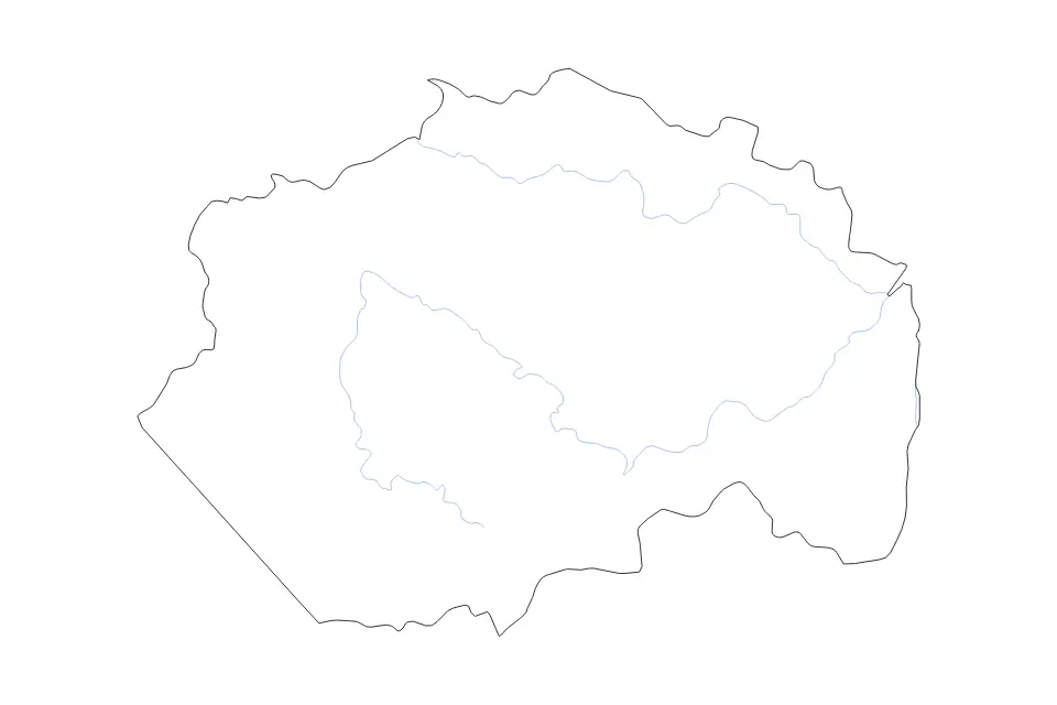 Outline map of Pomeroon-Supenaam, Guyana with subdivision borders and rivers.
