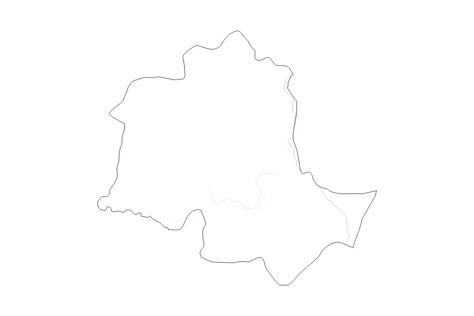 Outline map of Potaro-Siparuni, Guyana with subdivision borders and rivers.
