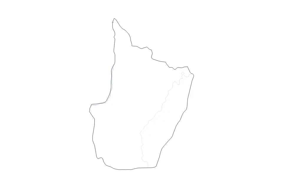 Outline map of Upper Takutu-Upper Essequibo, Guyana with subdivision borders and rivers.