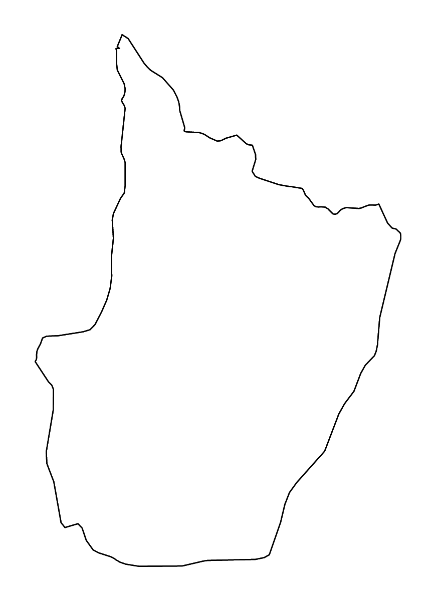 Carte de contour de Upper Takutu-Upper Essequibo, Guyana avec rivières.