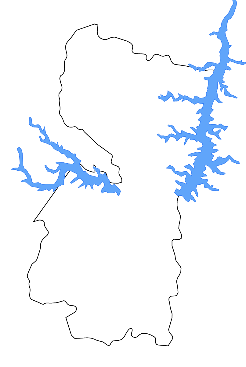 Mapa de contorno de Alto Paraná, Paraguay con lagos y ríos.